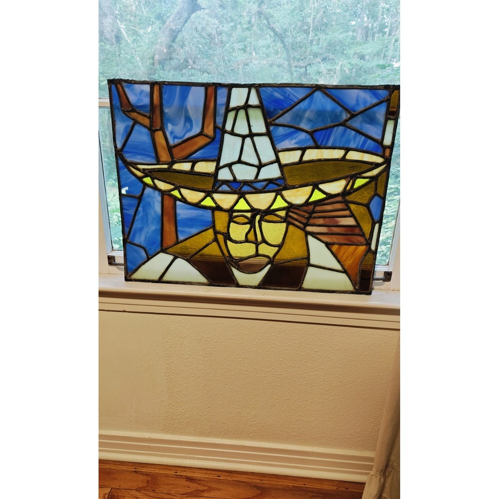 Vintage Mid Century Mexican Hand Crafted Stained Glass Pancho Villa 24x18